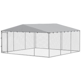 13' x 13' x 6.5' Dog Kennel Outdoor for Small Medium Dogs with Waterproof Roof, Silver