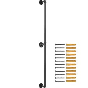 Pipe Stair Handrail, 7FT Staircase Handrail, 440LBS Load Capacity Carbon Steel Pipe Handrail, Industrial Pipe Handrail with Wall Mount Support